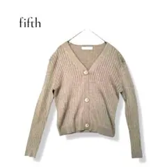 【最終価格】フィフス リブニットカーディガンMベージュ綿混 Vネック ショート丈