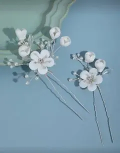 【4本セット】ウェディングヘアピン　フラワー&パール