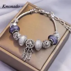 シルバー パープル ビーズブレスレット