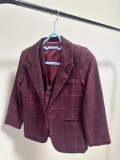 バーガンディ チェック柄 スーツセット 100