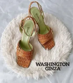 美品✨銀座ワシントン 本革 ストラップサンダル クロコ型押 バックル付き