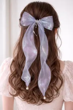 薄紫色リボンヘアピン