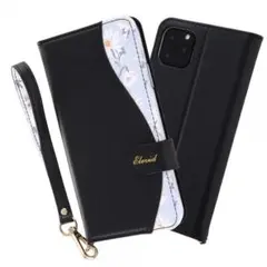 iPhone 11 Pro Max 手帳型レザーケース 花柄 _ブラック