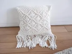 バリ島買付 マクラメ編み クッションカバーB 40×40cm｜生成り ナチュラルのサムネイル