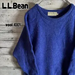 80s　エルエルビーン　クルーネック　ウールニット　レディースS　ブルー