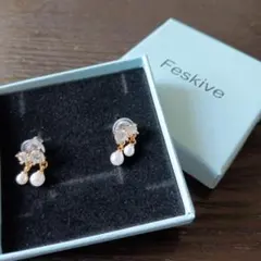 Feskive パール ビジュー ピアス 両耳用