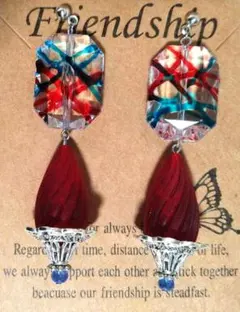 【3】ハンドメイド おおぶりピアス 赤 青 アクリル ドロップ ガラス