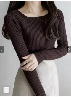 GRL スクエアネックリブニットトップスrut072ブラックMサイズ