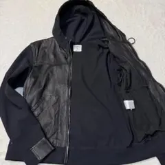 極美品 L相当 EMMETI メンズ パーカー 切替 ラムレザー ボンディング