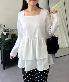 プロズヴェール スクエアネックパールペプラムレイヤードロンTのサムネイル