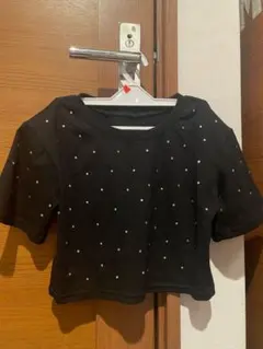 ラインストーン装飾 半袖Tシャツ ブラック Mサイズ