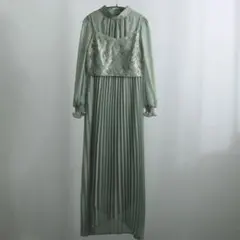 ドレス レースビスチェ×ボトルネックプリーツワンピースドレス