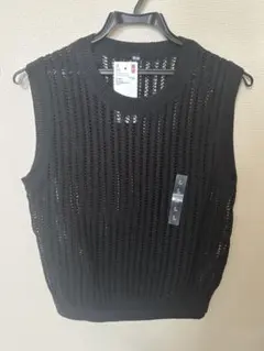【新品未使用】UNIQLOメッシュネックショートセーター(ノースリーブ)黒L
