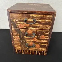 桜皮細工　花柄3段小物入れ