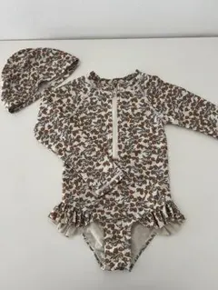 女の子用 ベビー水着 長袖 フリル 帽子付き