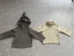 フード付きストライプTシャツ＆タートルネック