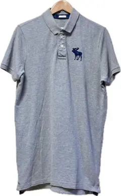 美品★アバクロンビー＆フィッチ♂ピュアコットン鹿の子半袖ポロシャツ★ライトグレー
