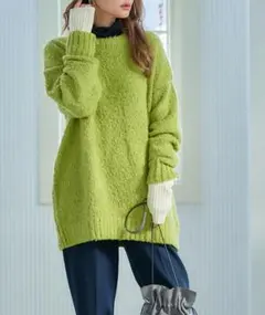 rectangle チュニック　トップス　ライムグリーン　ニット　モコモコ