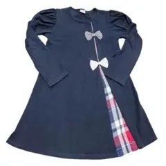 キッズ フォーマル ワンピース 130cm 黒 チェック リボン 女の子