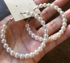 【No.51】可愛いクラシカルおおぶり均一パールリングフープピアス新品定番華やか