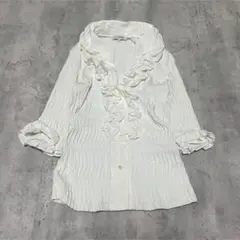 NARACAMICIE ブラウス フリルデザイン プリーツ加工 フェミニン