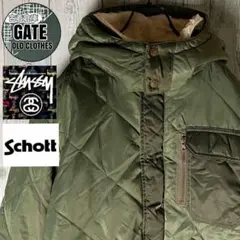 【※一点物】ステューシー schott★刺繍ロゴ ミリタリージャケット XL 一点物】ステューシー schott☆刺繍ロゴ ミリタリージャケット