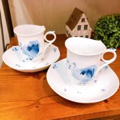 マイセン青い花　2人用セット マイセン ブルーオーキッド ペアコーヒーカップ＆ソーサー 824001