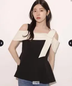 Rirandture オフショルリボンペプラムトップス