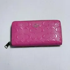 COACH コーチ 長財布 ラウンドファスナー シグネチャー ピンク