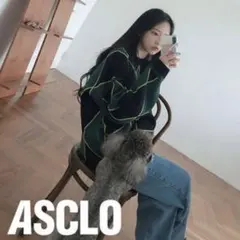 ASCLO ニット　セーター　Bubble Argyle Round Knit