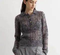 GANNI Mohair Lace Polo モヘア レース ポロニット