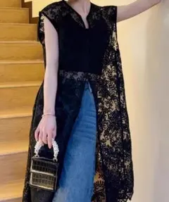 新品未開封　花柄刺繍 シースルー シアー メッシュ ロングワンピース