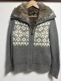 トミーヒルフィガー　TOMMY HILFIGER フェアアイル柄ファー付きニット