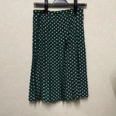 アニエス・ベー ダークグリーン 水玉 プリーツスカート ベルト付き