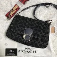 未使用級　現行 コーチ ショルダーバッグ 2way タビー　デニム　本革　証明書