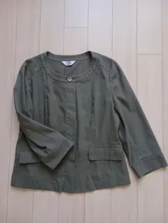 J.PRESS ジェイプレス ノーカラージャケット オリーブ 七分袖 9号