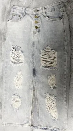 【️美品】ライトブルーダメージタイトスカート S ひざ丈