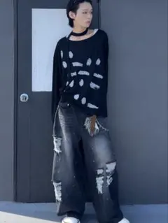 カイチ - ダメージペイント加工デニムパンツ- in INTER FACTORY