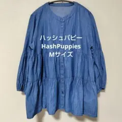 ハッシュパピーHushPuppiesデニムブルー 長袖フレアワンピース