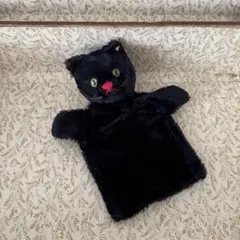 オールドシュタイフ　黒猫　ハンドパペット　ぬいぐるみ　ドイツ　ヴィンテージ オールドシュタイフ 黒猫 ハンドパペット ぬいぐるみ ドイツ