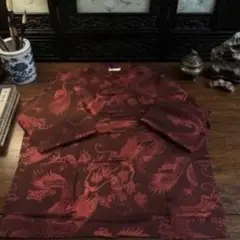 新品★チャイナシャツ カンフーシャツ ユニセックス 龍柄 長袖 レッドXXL