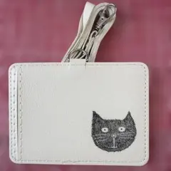 №20 ハンドメイド ネームカード IDホルダー カードケース 猫 ネコ 黒猫