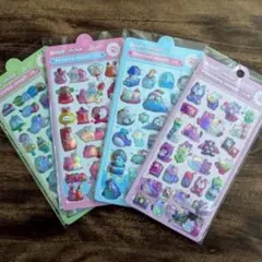 ⑨★ ぷくぷく立体シール オーロラ・角度で色変化 キラキラ 4枚セット2204