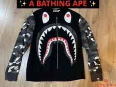 ✨A BATHING APE シャーク スウェット トレーナー XL 黒 迷彩✨