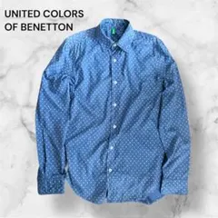 UNITED COLORS OF BENETTON 総柄シャツ L 青幾何学模様
