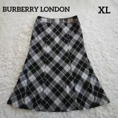 バーバリー ロンドン フレアスカート XL グレー ノバチェック ウール ロング