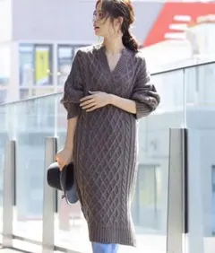 新品未使用タグ付き★B:MING by BEAMSアランスリットネックワンピース