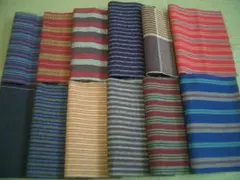 未使用縞木綿はぎれ12枚⑮　着物生地リメイクパッチワークハンドメイド材料