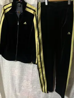 美品♬adidas ジャージ上下セットブラック/イエローベロア素材メンズLサイズ