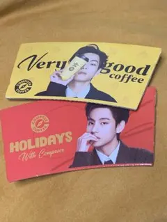 韓国で有名なCOMPOSE COFFEE限定、BTSのVのカップホルダー2枚